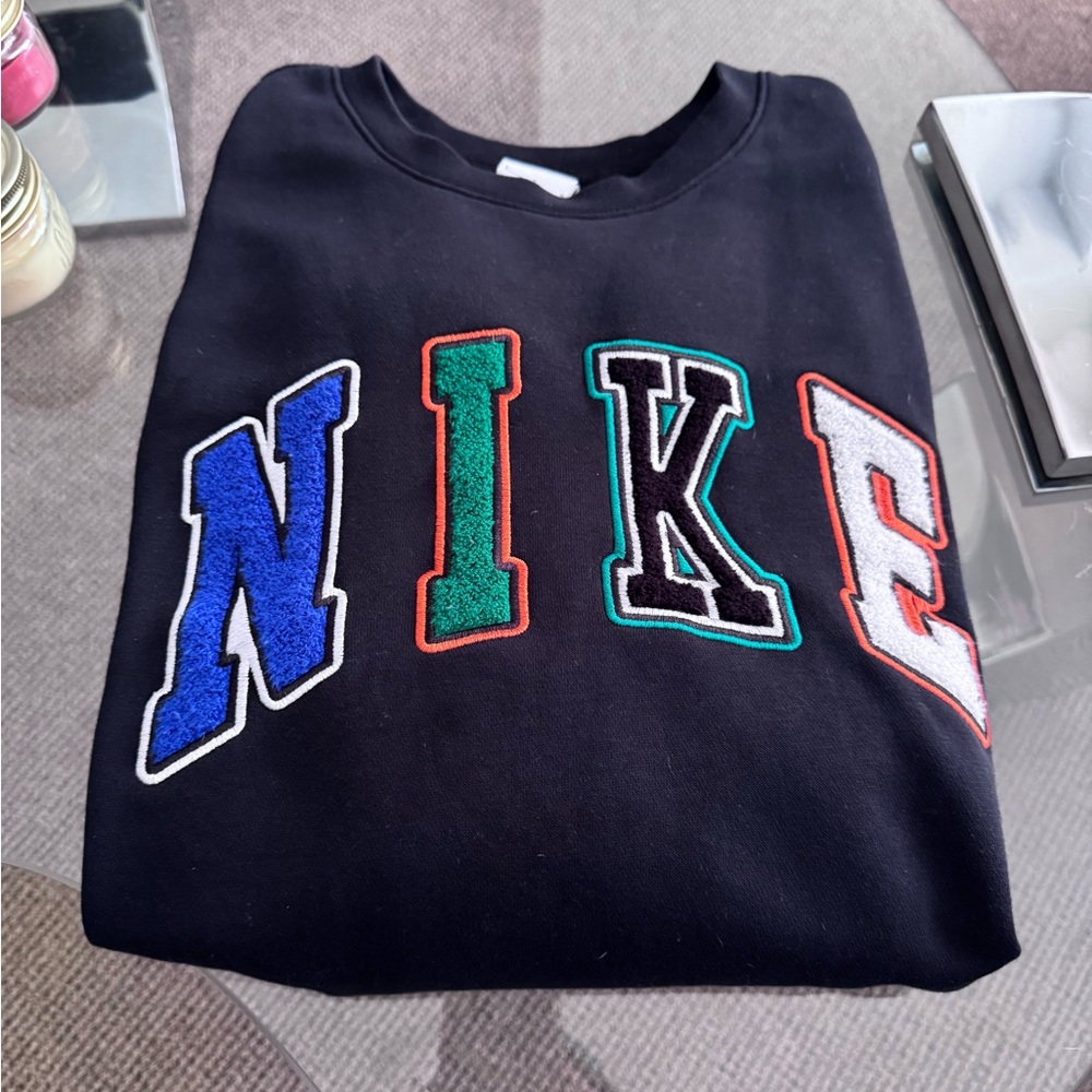 Nike Men's Black Sweater with Multicolor Lettering